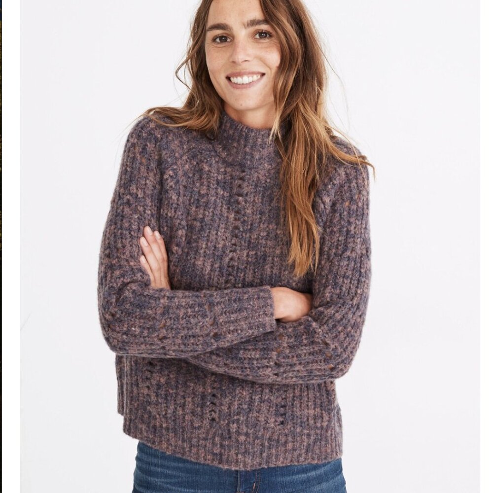 Pointelle Mockneck Pullover Sweater